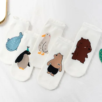 1 пара носков с милыми забавными животными забавный медведь каваи пингвин удобные женские носки-лодочки весна лето спортивные носки для отдыха