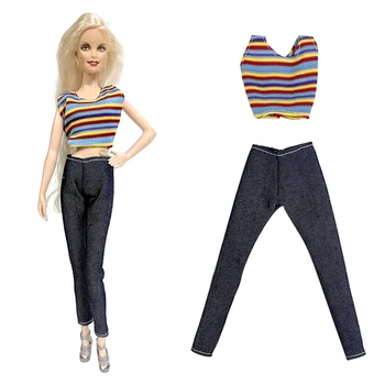 1 шт. Модный топ в полоску + узкие джинсы, одежда для аксессуаров куклы Барби, праздничный наряд, подарок на день рождения для 1/6 игрушек куклы