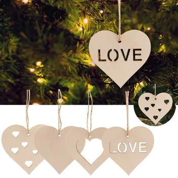 10 шт. деревянных украшений в виде сердца, заготовок для рождественской елки с бечевками на Рождество, поделок своими руками, рождественских украшений для елки