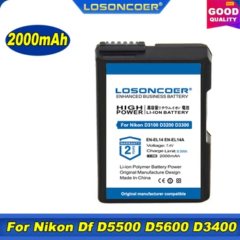 100% Оригинальный Аккумулятор LOSONCOER EN-EL14 EN-EL14A Для Nikon P7200 P7700 P7100 D5500 D5300 D5200 D3200 D3300 D5100 D3100 L50 D3400