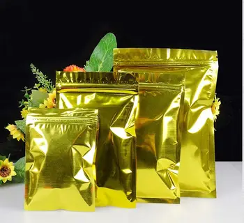 100ШТ Стоячая сумка на молнии из золотой алюминиевой фольги для длительного хранения продуктов питания и предметов коллекционирования с защитой на молнии