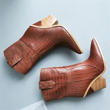 14 Цветов 2020 Новые женские ботинки на танкетке качественные ботинки на высоком каблуке модные ботильоны в стиле вестерн из искусственной кожи с каменным зерном женская обувь