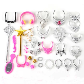 20 случайных комплектов модных очков Mini Crown, наушников, ожерелья, серег, аксессуаров, трости в виде короны для аксессуаров куклы Барби