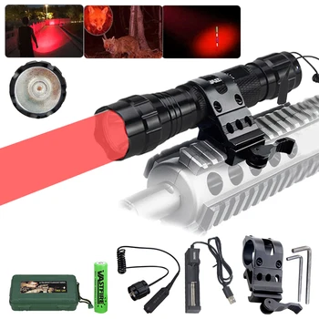 2000LM Красный светодиодный тактический фонарик, оружейный фонарь, охотничий фонарик + Прицел для страйкбола + Дистанционный выключатель + 18650 + Зарядное устройство