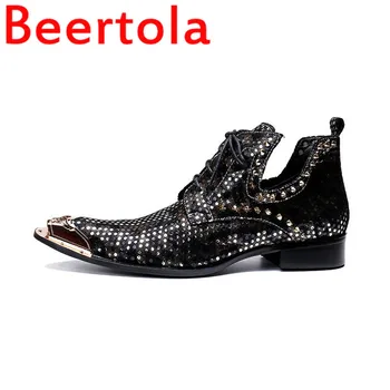 2020 Мужские Ботинки Chelsea Beertola С Золотыми Заклепками, Модные Кожаные Ботинки С Металлическим Острым носком, Высококачественные Мужские Ботинки На шнуровке