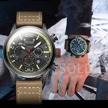2021 Мужские часы люксового бренда Мужские Кожаные спортивные часы Мужские кварцевые часы Водонепроницаемые светящиеся военные наручные часы Мужской подарок