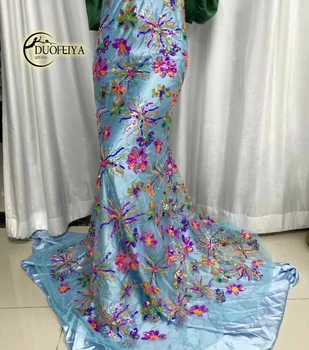 2023 Высококачественная французская кружевная ткань С разноцветными блестками Нигерийские кружевные ткани для пошива свадебных платьев JY2326