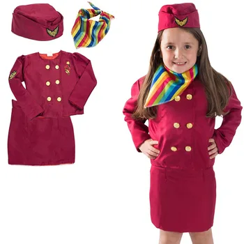 2023 Детские Костюмы для косплея бортпроводниц, Униформа для девочек-стюардесс, Униформа для обслуживания авиакомпаний, Комплект одежды для выступлений на вечеринке в честь Хэллоуина