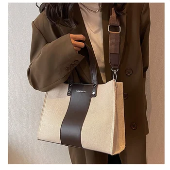 2023 Модная женская сумка через плечо с сращиванием, роскошные дизайнерские сумки для женщин, холщовая сумка-тоут большой емкости, женские кошельки