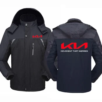 2023 Новая мужская зимняя куртка с логотипом автомобиля Kia, Утепленная Теплая Модная Ветрозащитная куртка с капюшоном, Повседневное альпинистское пальто