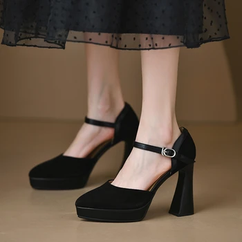2023 Новые женские туфли Мэри Джейн на платформе и толстом каблуке в стиле ретро черного цвета, офисные туфли-лодочки для девочек, Роскошная обувь Zapatos Mujer