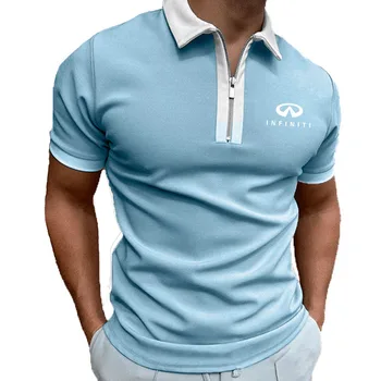 2023 Футболка для мужчин с принтом логотипа автомобиля Infiniti, Новая летняя Модная Брендовая мужская одежда, дышащая удобная мужская футболка на молнии