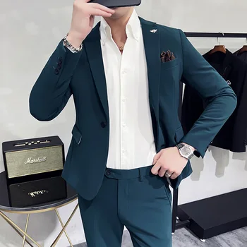 2023New мужской костюм высокого класса (костюм + брюки в западном стиле), модный бутик, корейская версия, тонкий маленький костюм, комплект из двух предметов