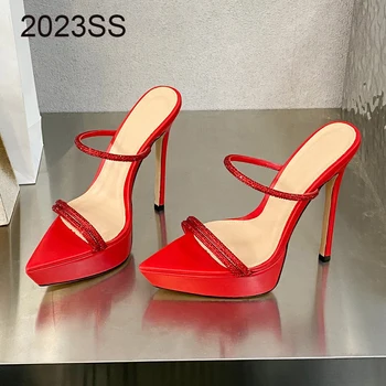 2023SS, новейшие босоножки на платформе, высококачественные модные босоножки, элегантные женские туфли на очень высоком каблуке, однотонные свадебные платья, женская обувь