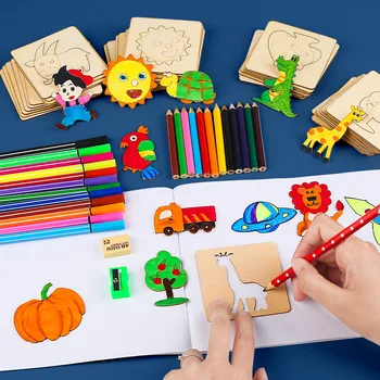 20шт детских игрушек Монтессори, игрушки для рисования, деревянные шаблоны для рисования, трафареты, Обучающие развивающие игрушки для детей в подарок