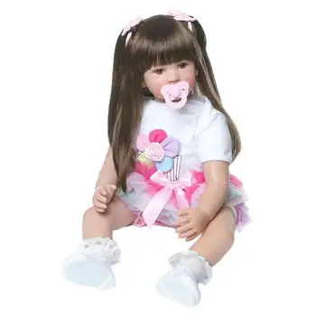 24 дюйма 60 см Реалистично выглядящие Милые куклы для маленьких девочек Силиконовые Игрушки для новорожденных с длинными волосами Челночный корабль