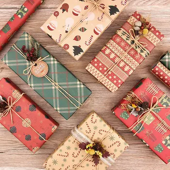 2шт Новая Ретро Рождественская коробка для печенья из Крафт-оберточной бумаги, пакет для упаковки конфет, подарок для вечеринки, Рождественское Новогоднее украшение для детей