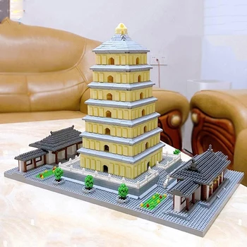 3D Модель DIY Алмазные Блоки Кирпичи Здание Китай Древний Дикий Гусь Пагода TowerWorld Архитектура Игрушка для Детей