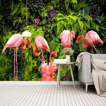 3D обои Nordic Маленькие Свежие тропические леса Банановый лист Фламинго Рулон обоев Фон гостиной настенная роспись из ткани