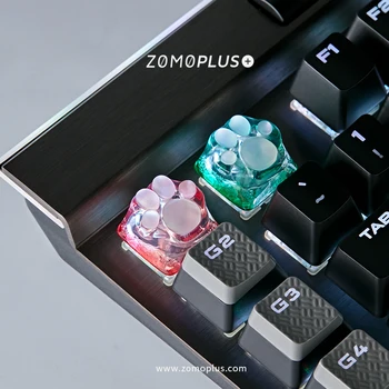 3D-принт в виде лапки Снежного Кота с подсветкой для механической клавиатуры Cherry Mx Cross Switch, прозрачный Зелено-розовый колпачок для ключей