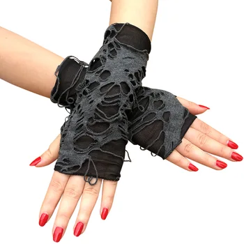 4 пары черных рваных стрейчевых перчаток в стиле панк-нищий, аксессуары для одежды, перчатки для Хэллоуина