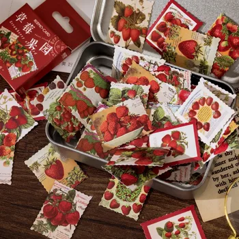 40 упаковок оптом Мини-коробка с красными сердечками, наклейка на клубничную фотобумагу, наклейка для рождественского скрапбукинга, милая этикетка 4 см