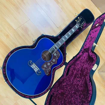 43-дюймовая форма J200 из массива дерева небесно-голубого цвета с яркой краской + жесткая коробка для акустической гитары