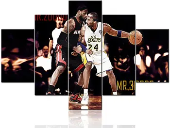 5 панелей Баскетбол Спорт Баскетбол Все звезды Фотографии игроков Настенный художественный плакат Картины без рамок Холст