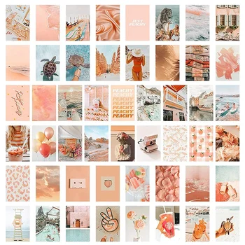 50шт Персиковых пляжных эстетических картинок для настенного коллажа в стиле Бохо, наборы для печати коллажей бирюзового цвета, украшения комнаты для девочек