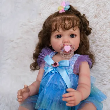 55 см Силиконовая Кукла Bebe Reborn Doll во Все тело, Ручная Роспись с Видимыми Венами, 3D Укоренившаяся Кожа, Длинные Волосы, Художественные Игрушки для Кукол