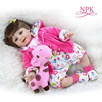 55 см реалистичная возрожденная кукла для маленьких девочек с розовым платьем в виде жирафа, Рождественский подарок, кукла с длинными волосами