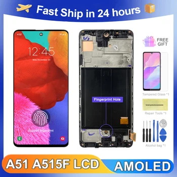6,5-дюймовый AMOLED-экран для Samsung Galaxy A51 ЖК-дисплей, сенсорный экран, дигитайзер в сборе, запасные части с рамкой для отпечатков пальцев