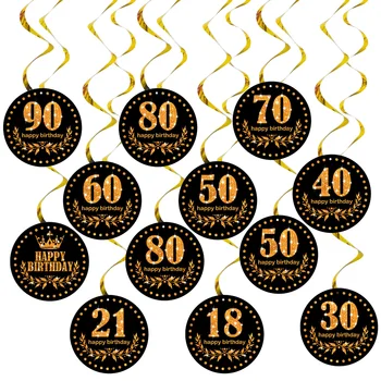 6 шт./упак. Спираль 18-16 30-го 40-го 50-летнего возраста с Днем рождения, завитки, подвесные украшения, Черный Золотой Серебряный декор на день рождения