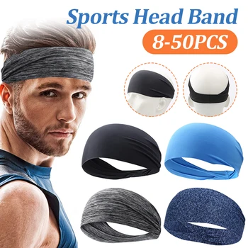 8-50 шт Спортивная повязка на голову для женщин, мужчин, фитнеса, Эластичная повязка на голову, Дышащая, впитывающая пот, Быстросохнущая, для тренировок, Спортивная повязка