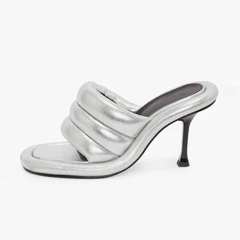 Arden Furtado/ Лето 2023, Элегантные разноцветные туфли на высоком каблуке-шпильке из глянцевой кожи с круглым носком и открытым носком