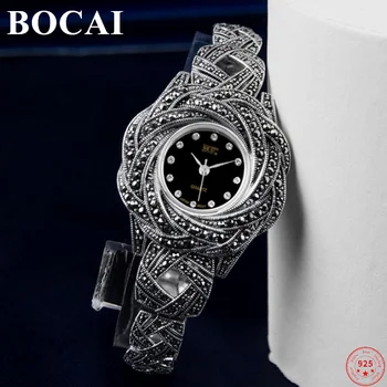 BOCAI S925 Браслет из Стерлингового Серебра для женщин 2023 Новая Женская мода Бабочка Тотем Аргентум Часы-ремешок Браслет Наручные часы