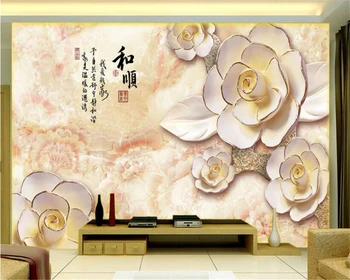 Beibehang 3d Обои Рельефный мраморный узор Сливовая Орхидея ТВ Фон Стена Гостиная Спальня Настенные обои для стен 3 d