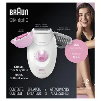 Braun Silk-epil 3 3-270, Эпилятор для женщин для длительного удаления волос, Белый /Розовый