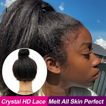 Crystal HD Кудрявый Прямой 360 Кружевной Фронтальный парик из человеческих волос Без клея Прозрачные парики с закрытием HD для женщин 5x5 париков с закрытием HD
