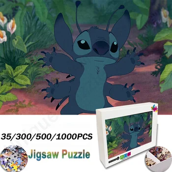 Disney Lilo & Stitch Jigsaw Puzzle 35/300/500/1000 шт. Деревянный Ручной Пазл Diy Развивающие Игрушки для Детей и Взрослых Home Decor