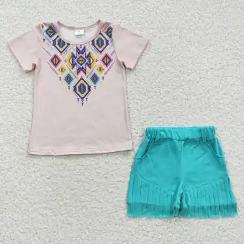 GSSO0272, летний комплект для детей, короткий рукав, 2 предмета, одежда для маленьких девочек, бутик одежды