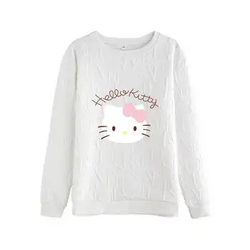 Hello Kitty, Весенне-осенняя новая модная толстовка с капюшоном для девочек, детский повседневный топ с длинными рукавами и круглым вырезом с мультяшной головой