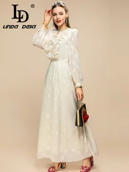LD LINDA DELLA 2023, дизайнерское летнее платье для подиума с длинным рукавом, оборками и цветочной вышивкой, Элегантное длинное платье для отпуска