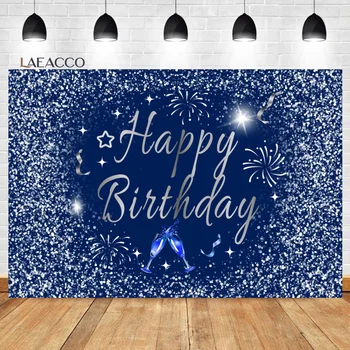 Laeacco Royal Blue С Днем Рождения, Блестящие Точки Боке, Шампанское, Взрослые, Женщины, День рождения, Индивидуальный фон для фотосъемки