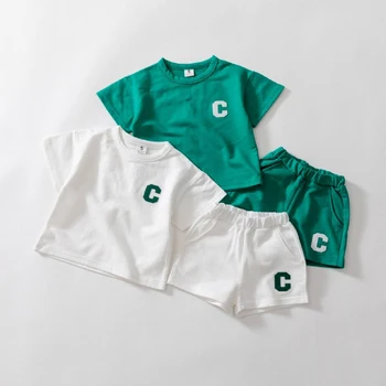 MILANCEL/ Новый летний комплект детской одежды для малышей, спортивный костюм с простыми буквами C, верхняя одежда для мальчиков, 2 шт.
