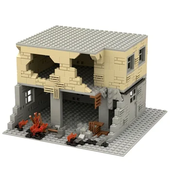 MOC Креативная строчка, сцена военной базы, Заброшенный сломанный строительный блок, модель Войн, Мужской подарок, Детские кирпичи, игрушка Модульная