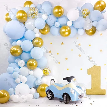 Macaron Blue Balloons Arch Kit Декор на мой Первый День Рождения Parti Confetti Золотая Гирлянда из воздушных шаров Вечеринка Детский душ Свадебные Украшения