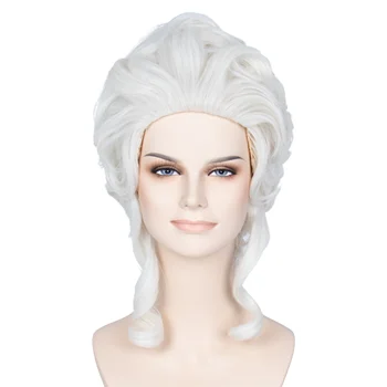 Miss U Hair Короткий вьющийся платиново-белый парик Викторианский парик в стиле барокко 18 века Парик Женщины Королева Косплей на Хэллоуин