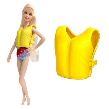 NK Official 1 комплект желтого спасательного жилета, классной одежды для плавания, пластикового спасательного жилета, одежды для куклы Барби, летних пляжных аксессуаров