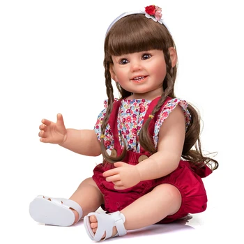 NPK 55CM Cammi Full Soft Silicone Reborn Baby Girl Doll Улыбка Младенца Мягкое Прикосновение Руки Детальная Роспись несколькими Слоями 3D Вида